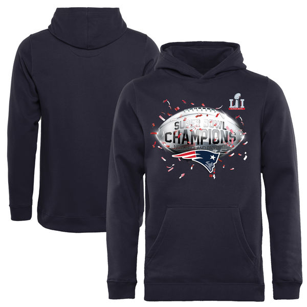 New England Patriots Pro Line by Fanatics Branded Youth Super Bowl LI Champions Confetti Trophy Pullover Hoodie - Navy